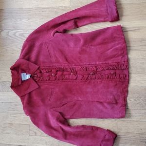 Chico's red leather suede jacket with ruffles 0 / S